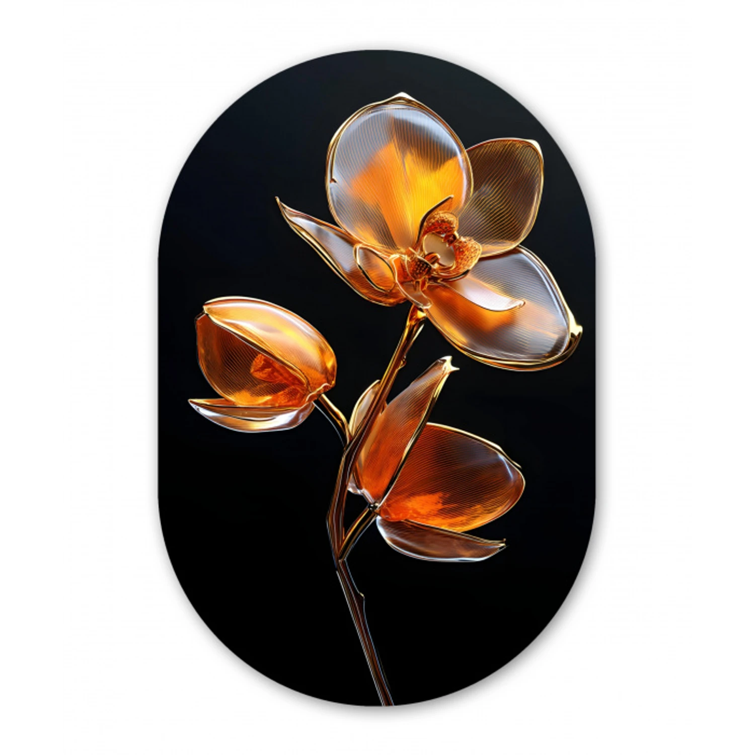 Bloem - Orchidee - Oranje Wandcirkel Ovaal Aluminium middel -3d
