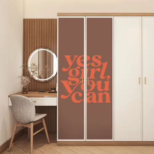 Yes girl you can - Oranje - Bruin deurposter klein -sfeer3