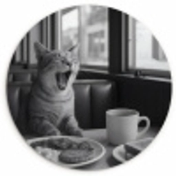 Kat - Koffie - Brood - Zwart Wandcirkel plexiglas klein -3d