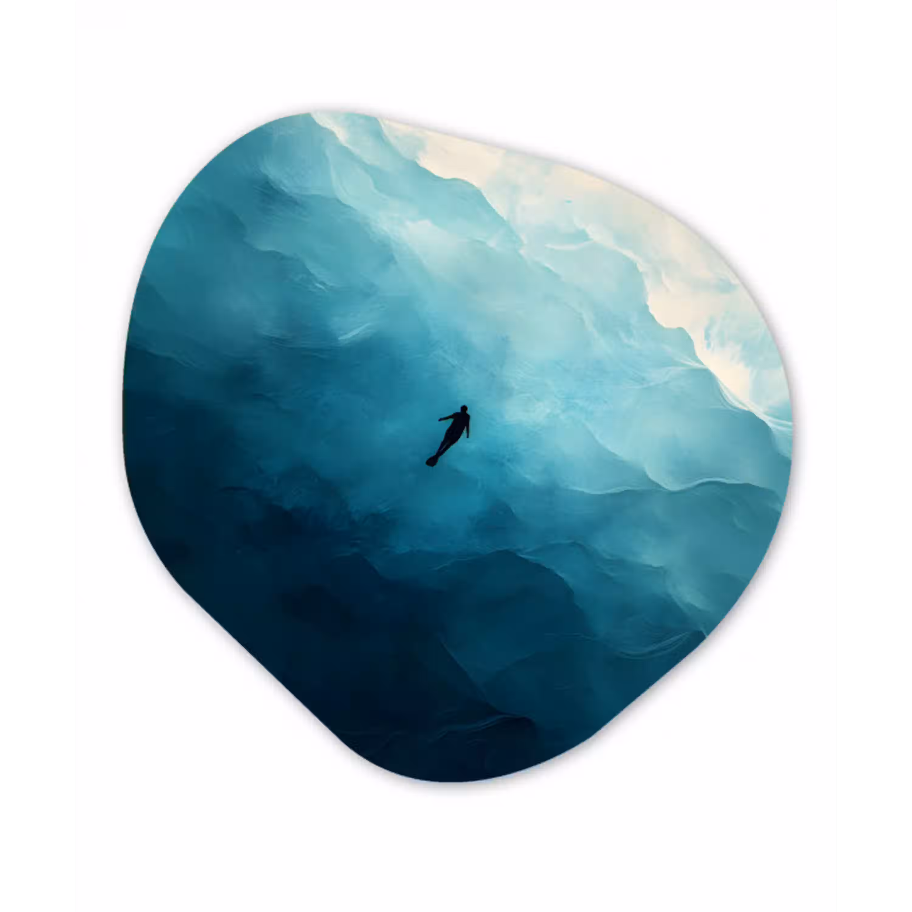 Zee - Silhouet - Abstract - Blauw Wandcirkel Organisch Forex 3mm klein -3d