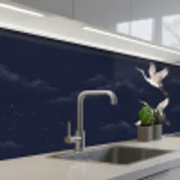 Kraanvogels - Nachthemel - Blauw keuken achterwand 2 middel -3d_schuin