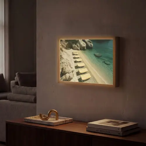 Strandbedden - Zee - Stenen - Baai Light Box met batterij (Wandlamp) middel -sfeer1