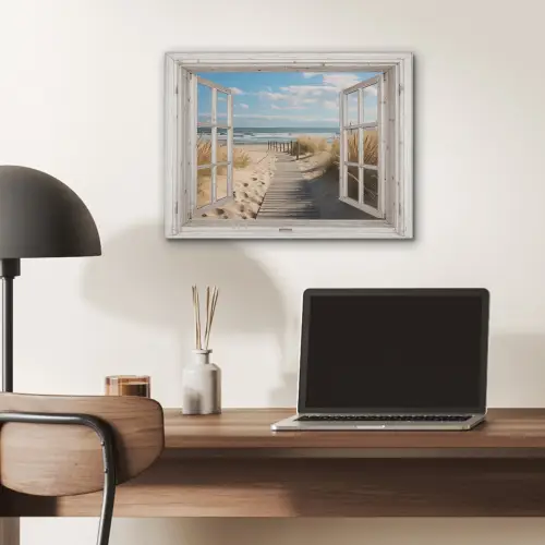 Raam - Zee - Kust - Natuur - Doorkijk - Strand - Waddenzee PET vilt klein -sfeer5