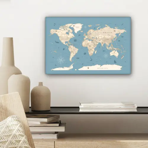 Wereldkaart - Oceaan - Realistisch - Blauw canvas 2cm klein -sfeer6