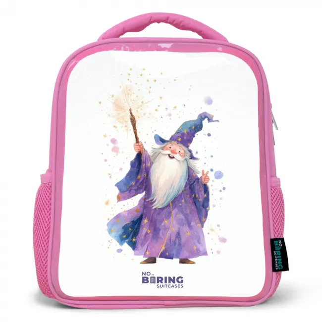 Oude tovenaar met staf Kinderrugzak - Roze middel -3d