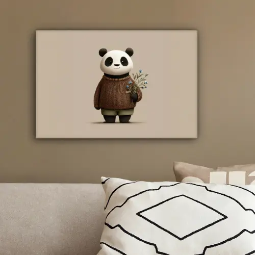 Panda - Blauwe bloemen - Zachtheid canvas 2cm klein -sfeer3