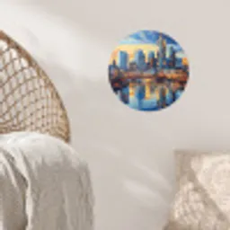 Zonsondergang Frankfurt - Stad - Skyline - Water Wandcirkel behangsticker klein -sfeer4