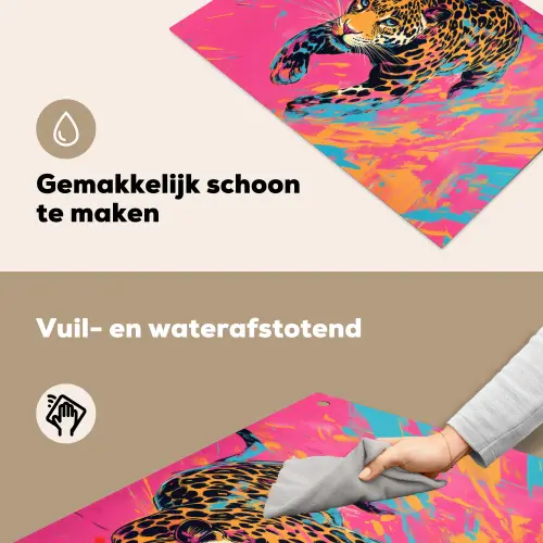 Luipaard - Roze - Oranje - Blauw - Verf Inductie beschemer met haakjes klein -ky-schoon-nl