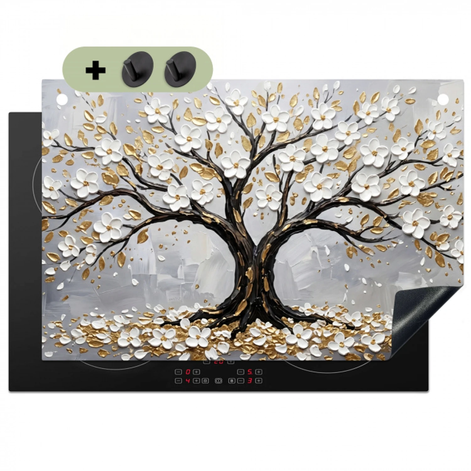 Boom - Bloemen - Natuur - Abstract - Wit Inductie beschemer met haakjes klein -3d
