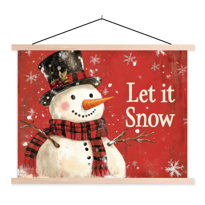 Sneeuwpret - Winter - Sneeuwpop textielposter latten blank klein -3d