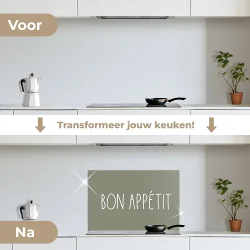 Spreuken - Bon appétit - Quotes - Eet smakelijk - Eten keuken achterwand spatscherm klein -voor_na_NL