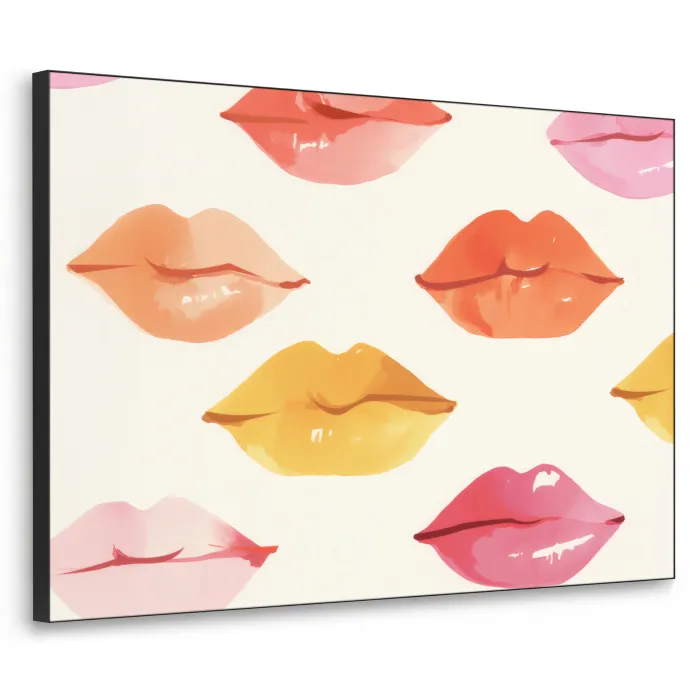 Lippen - Kleurrijk - Glanzend Textielframe zwart klein -3d