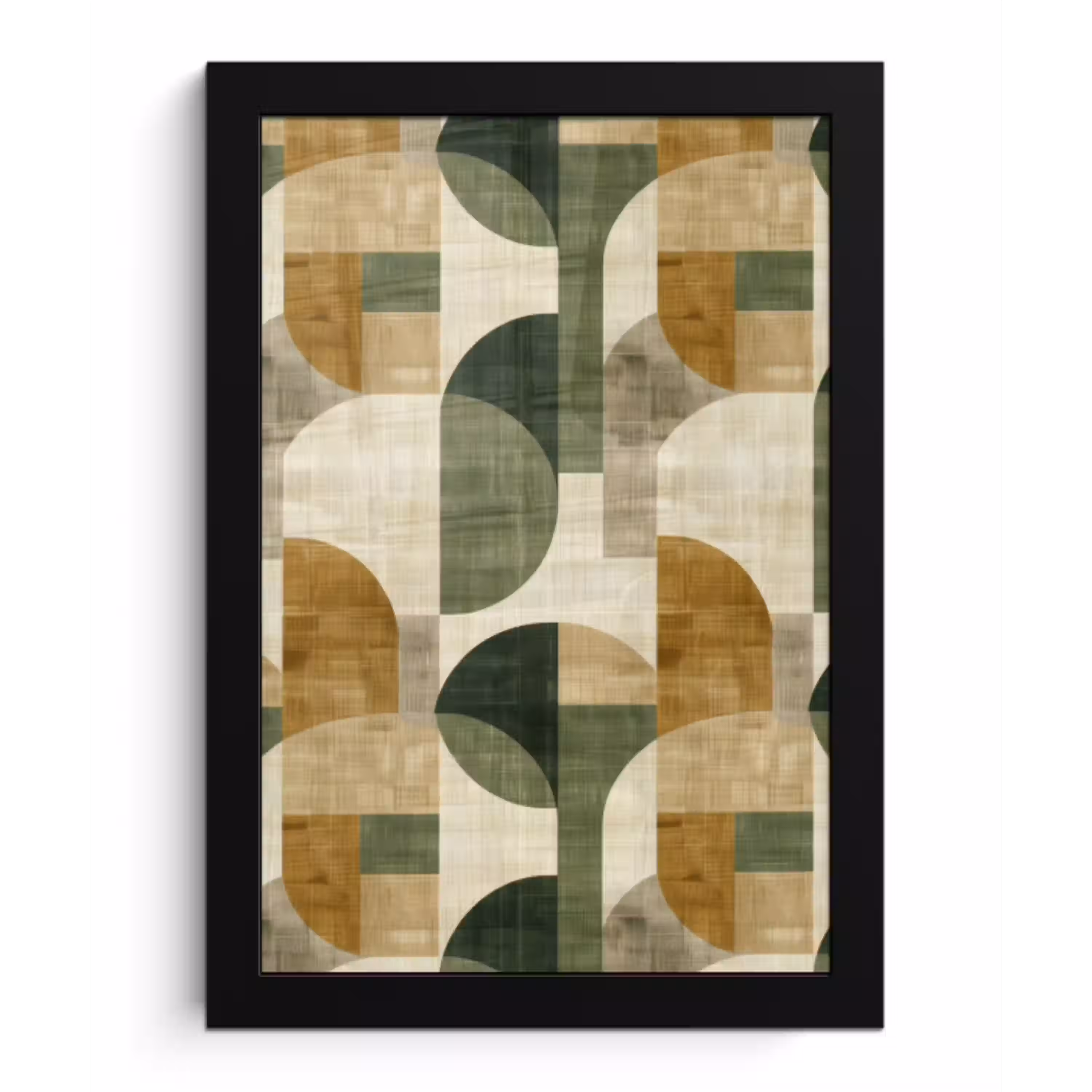 Olijfgroen - Geometrisch - Abstract - Mid-Century - Linnen - Patroon fotolijst zwart zonder passe partout klein 224 -3d