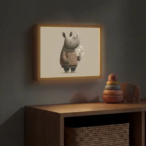 Neushoorn - Witte bloemen - Lief Light Box met batterij (Wandlamp kind) middel -sfeer5_kind