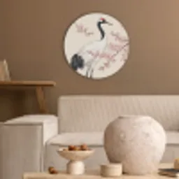 Aziatisch - Kraanvogel - Beige Akoestische PET Vilt - Rond klein -sfeer1