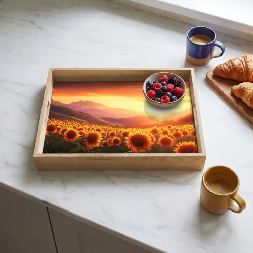 Zonnebloemen - Zonsondergang - Landschap Dienblad Rechthoek middel -sfeer2