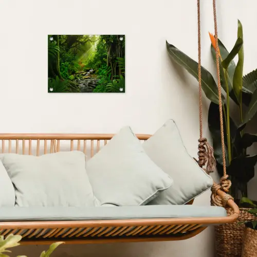 Jungle - Water - Bladeren - Zon - Natuur tuinposter los doek klein -sfeer7