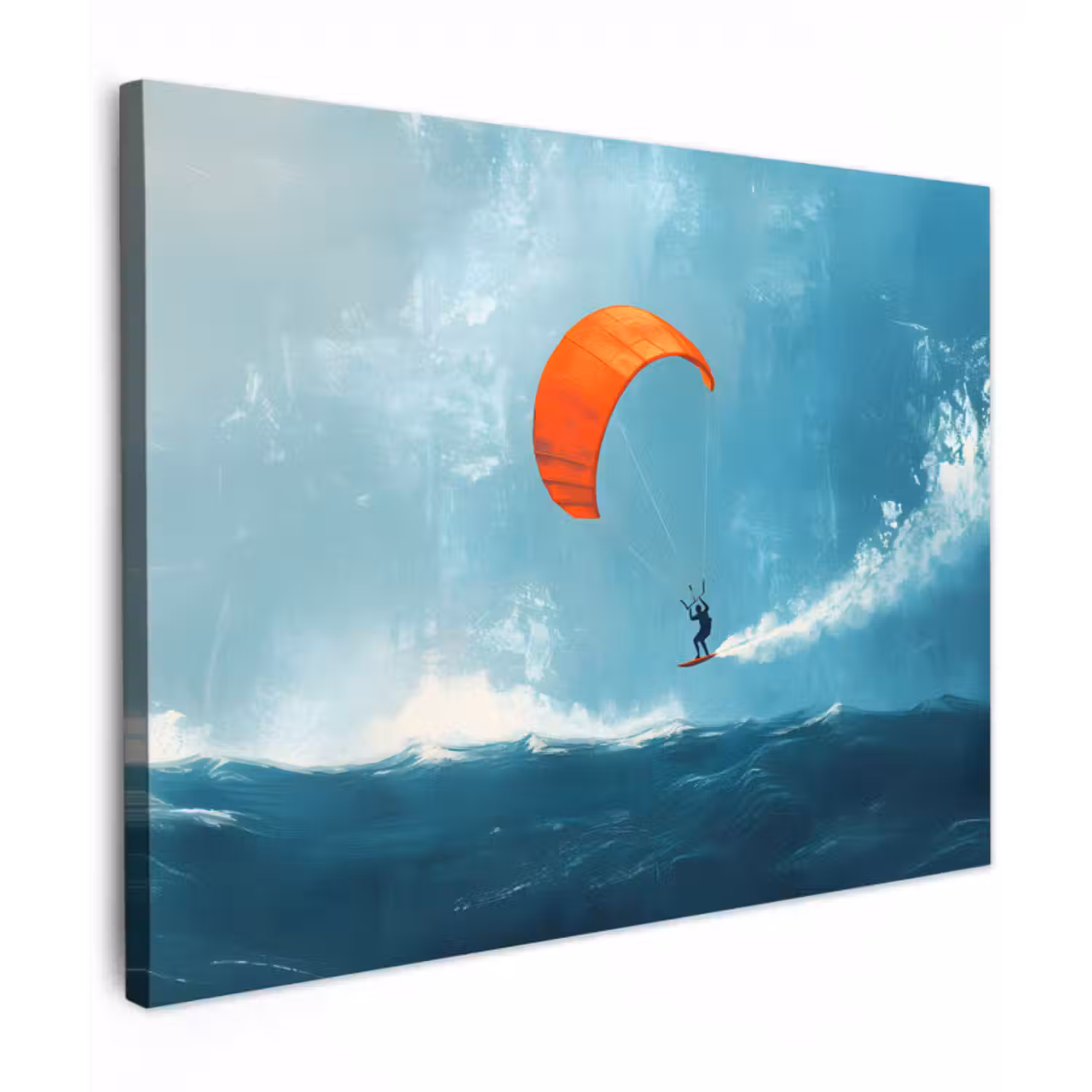 Canvas schilderij - Kitesurfer - Oranje - Zee - Lucht