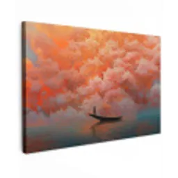 Zee - Boot - Wolken - Oranje Tuinposter op houten frame 2 cm dik klein -3d