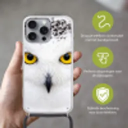 Sneeuwuil - Portret - Geel Hoesje iPhone 16 Pro Max met koord klein -sfeer2_NL