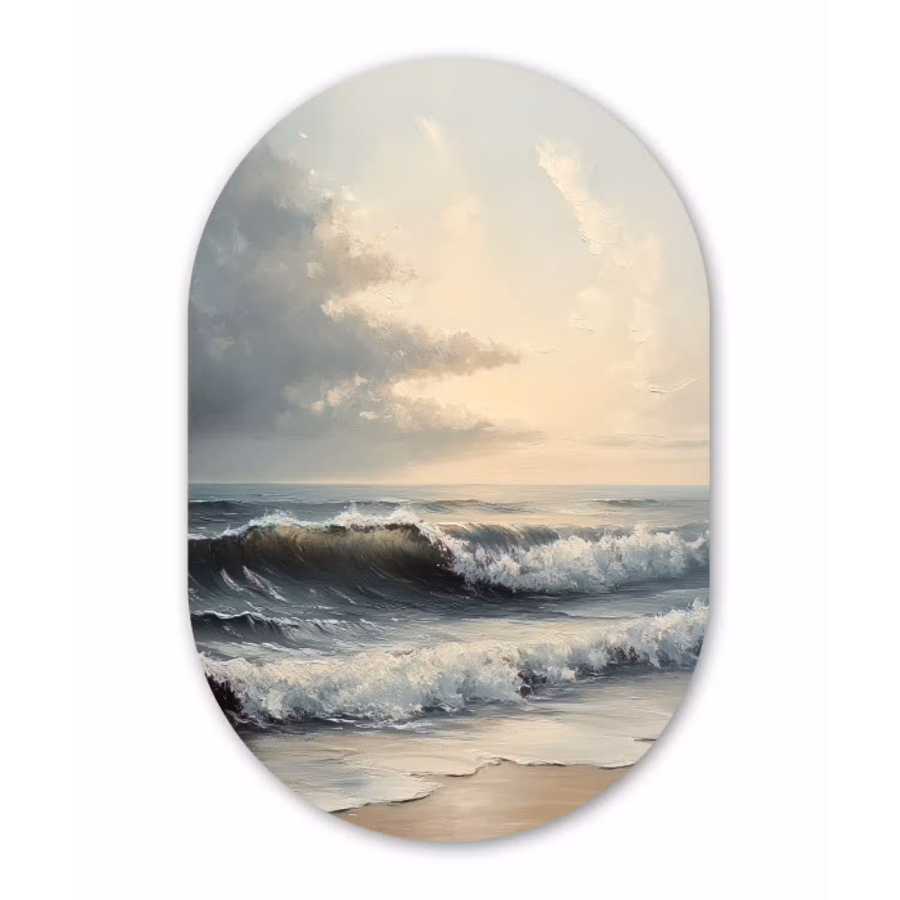 Strand - Zee - Zonsondergang Wandcirkel Ovaal Glas middel -3d