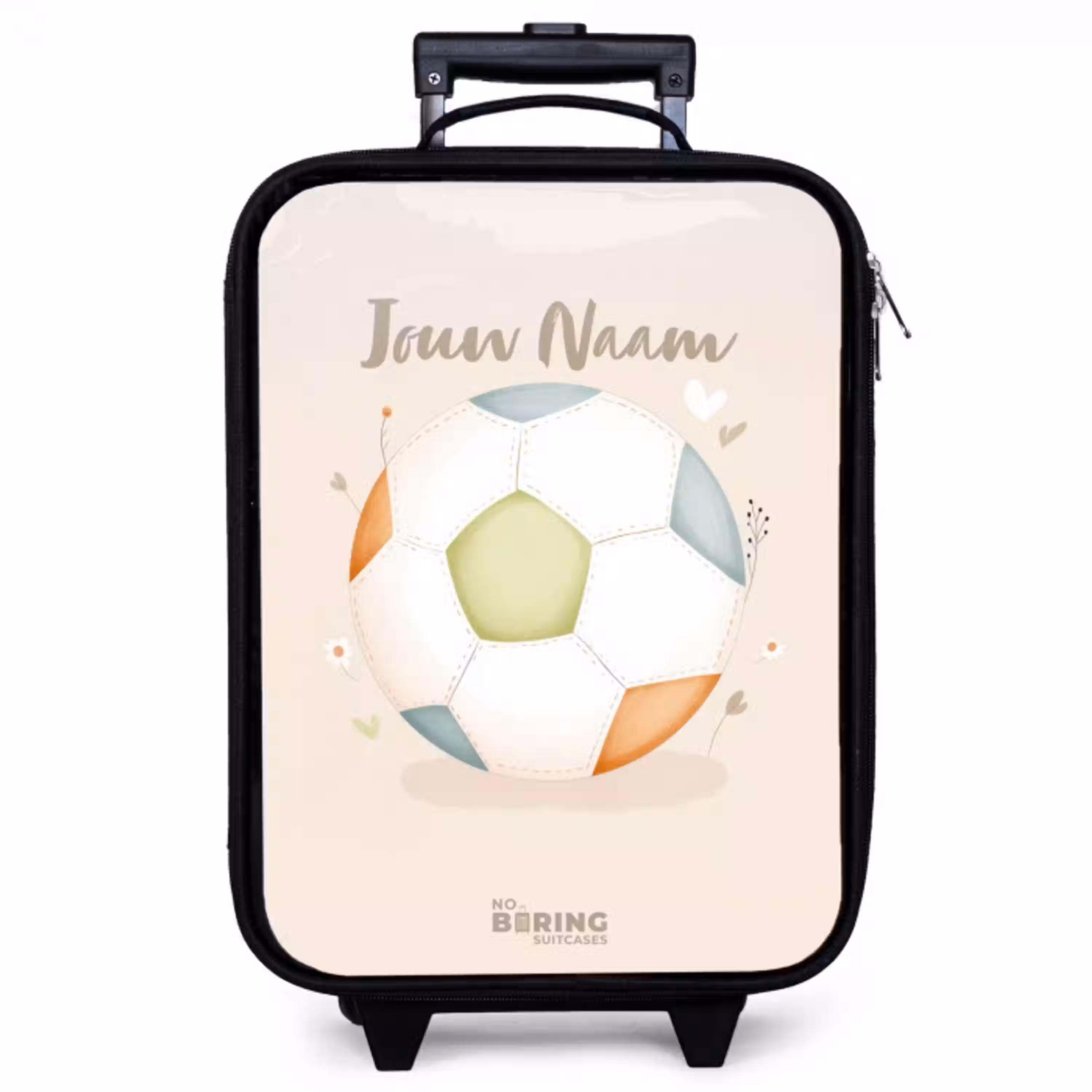 Voetbal in beige pastel kleuren Kinderkoffer - Zwart klein -zzz_website3d
