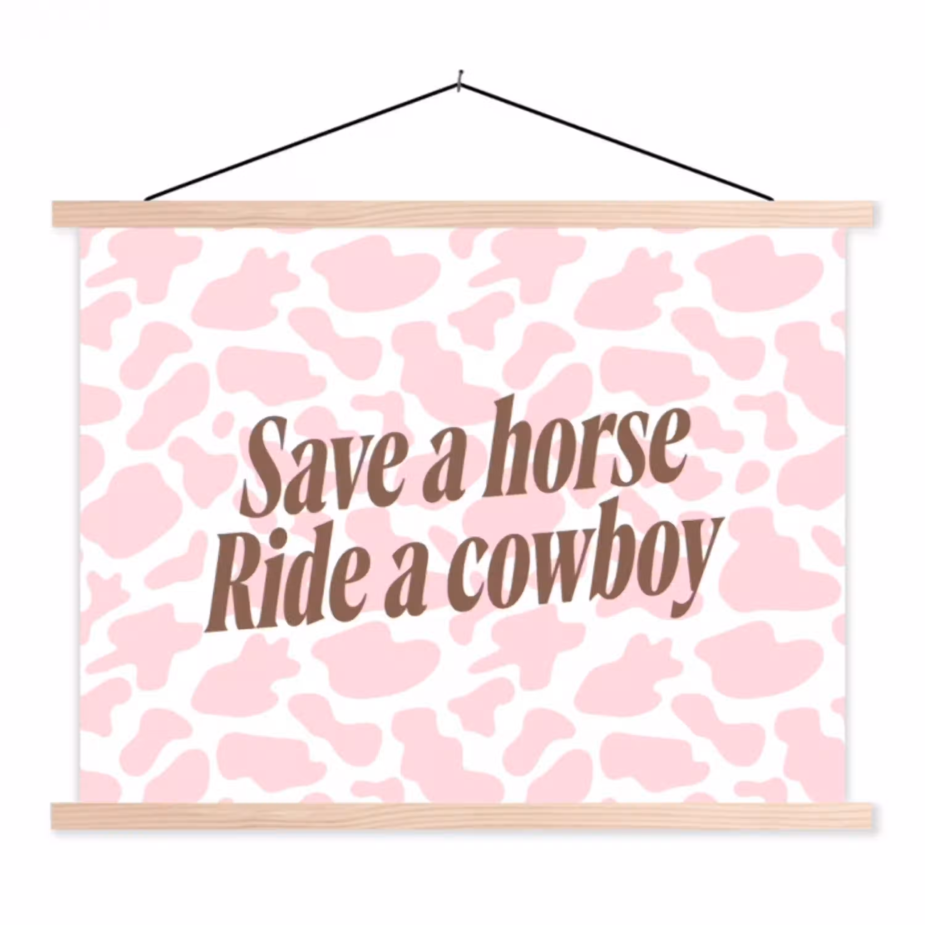 Koeienprint - Roze - Cowboy - Horse textielposter latten blank klein -3d
