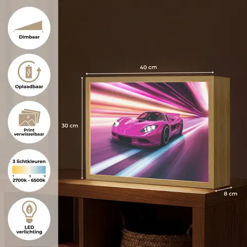 Raceauto - Roze - Neon Light Box met batterij (Wandlamp kind) middel -USP_websiteoverzichtNL