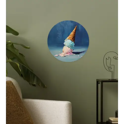 Ijshoorn - Bolletjes - Smelt - Roze Wandcirkel behangsticker klein -sfeer2