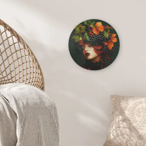 Vrouw - Rood - Groen - Druiven Akoestische PET Vilt - Rond klein -sfeer4