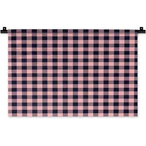 Plaid - Patroon - Roze - Zwart Wandkleed katoen klein 269 -zz3d