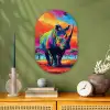 Neushoorn - Zonsondergang - Savanna - Kleurrijk Wandcirkel Ovaal Forex klein -sfeer2