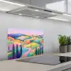 Landschap - Paars - Pastel - Huizen keuken achterwand spatscherm klein -3d_schuin