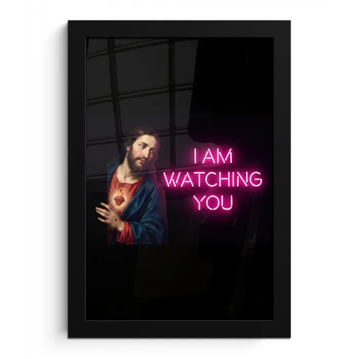 Man - Tekst - Neon fotolijst zwart zonder passe partout klein -3d