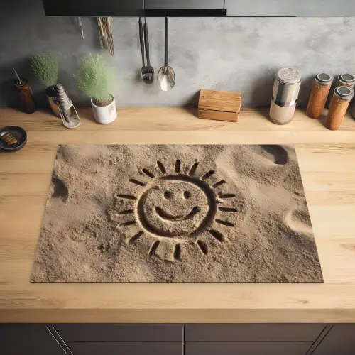 Gezichtje - Zon - Zand - Getekend Inductie beschermer vinyl 3mm klein -sfeer5