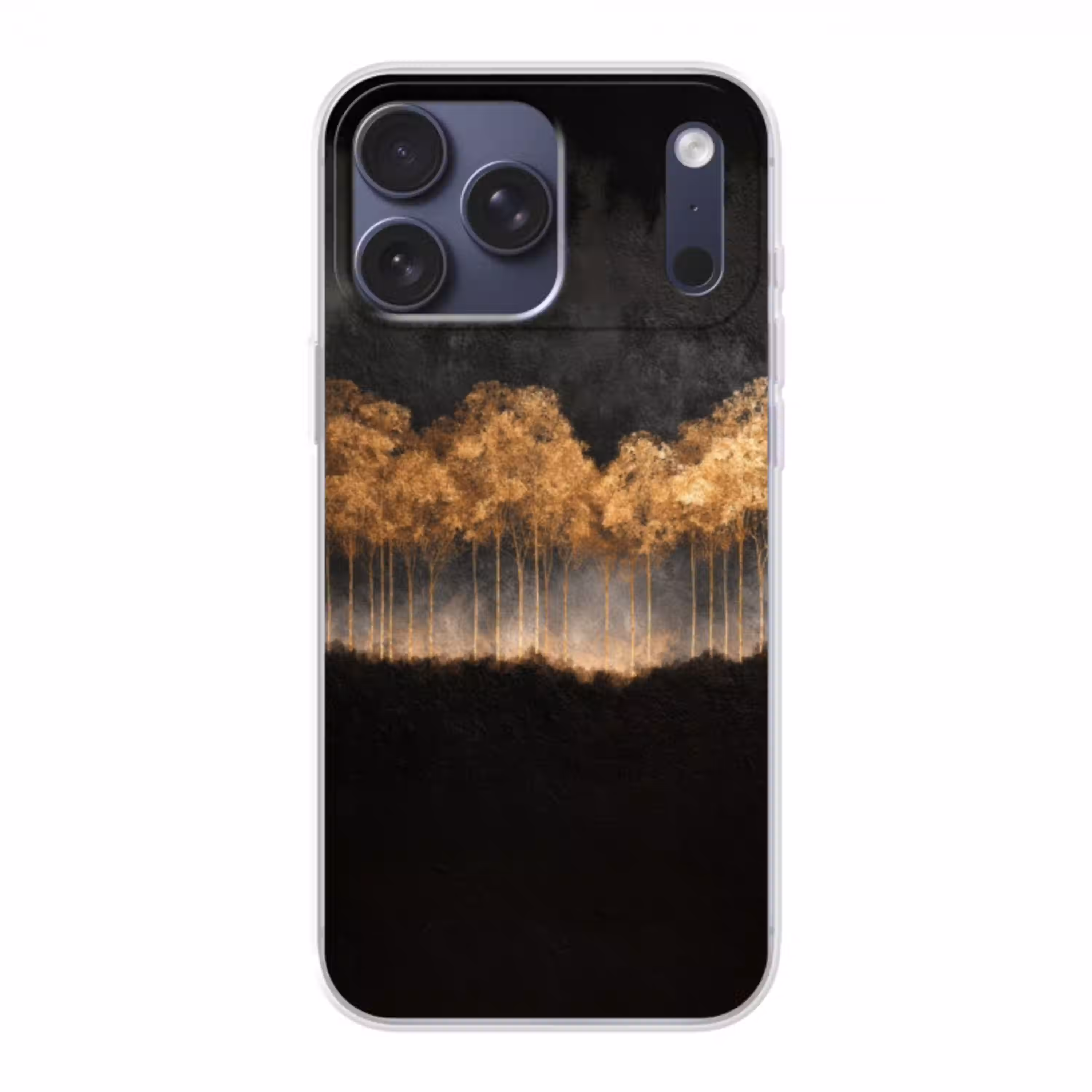 Gouden Bomen in Mistig Landschap Telefoonhoesje iPhone 17 Pro Max klein -3d