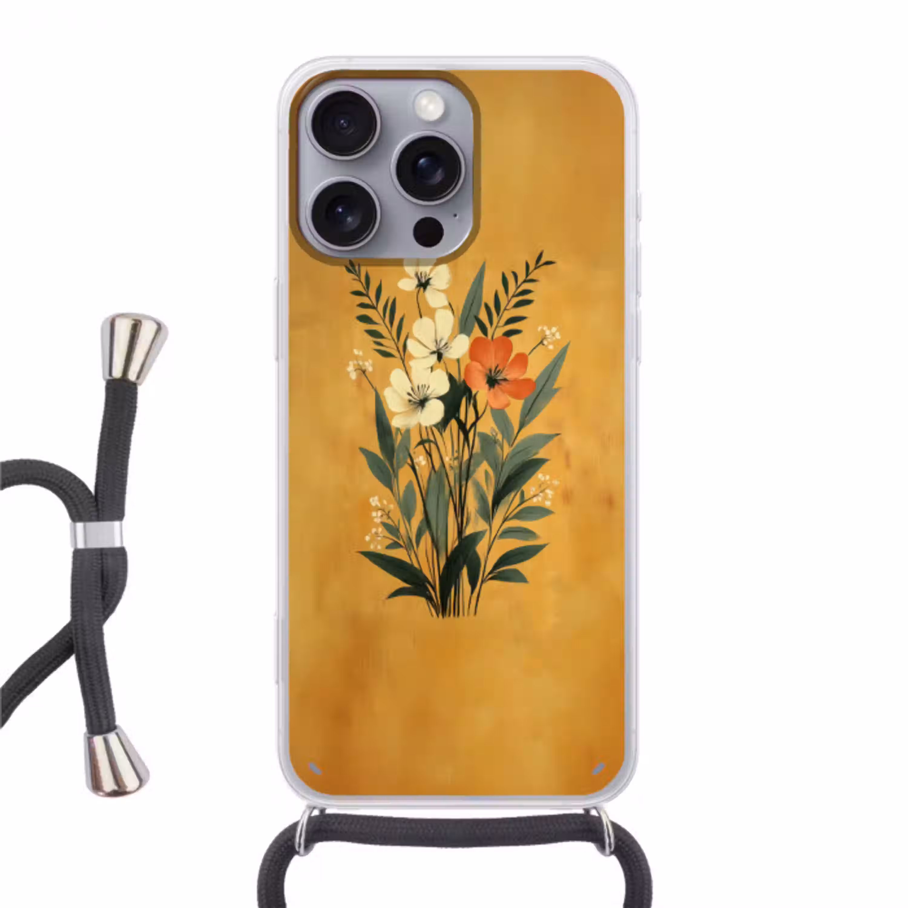 Bladeren - Boeket - Bloemen - Geel Hoesje iPhone 16 Pro Max met koord klein -3d