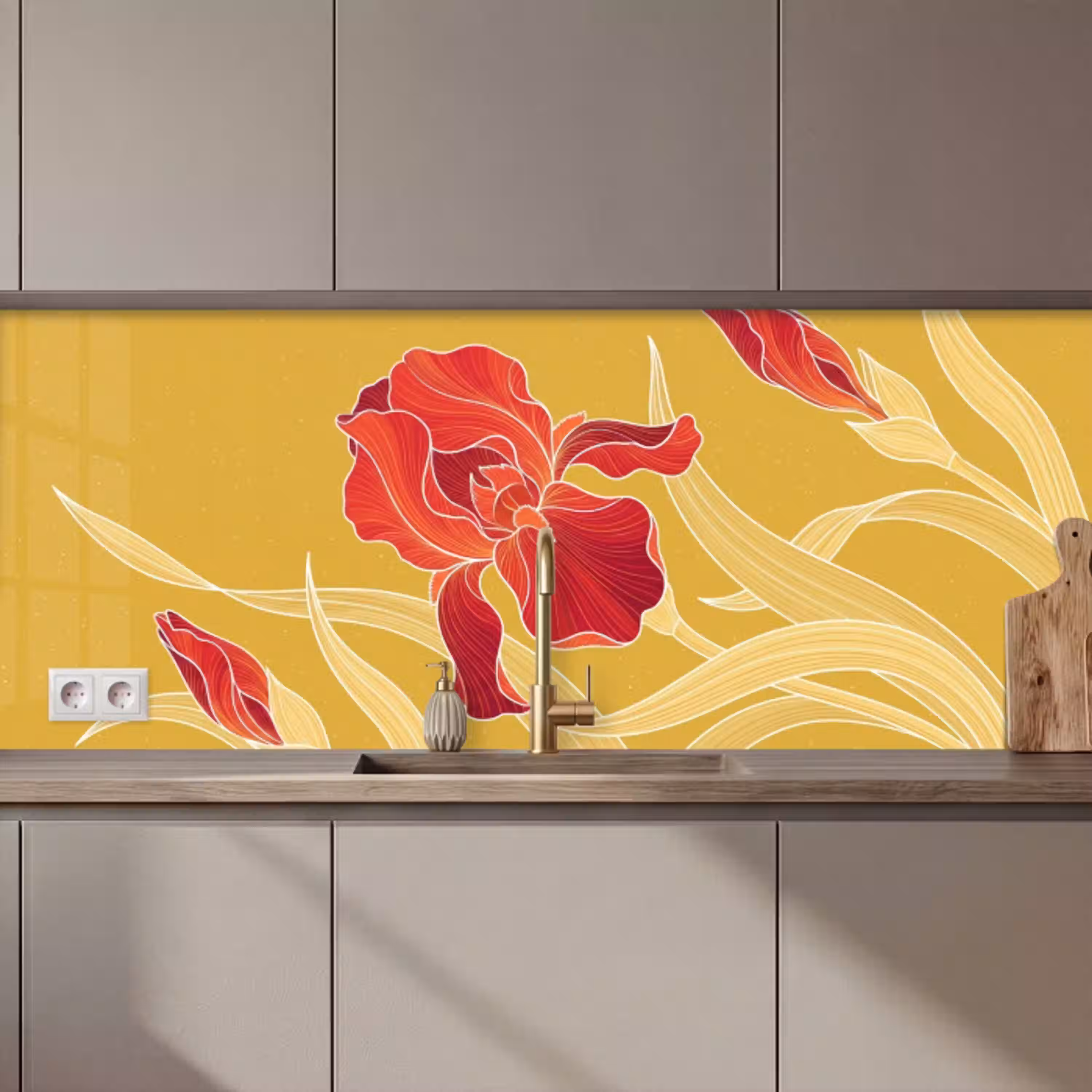 Bloemen - Illustratie - Rood keuken achterwand 2 middel zz_3dshopping