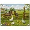 Ezels - Ganzen - Kleurrijk tuinposter los doek klein -3d