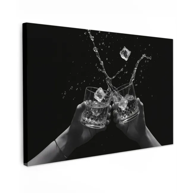 Buiten canvas - Whiskyglazen - Ijs - Spetters - Zwart