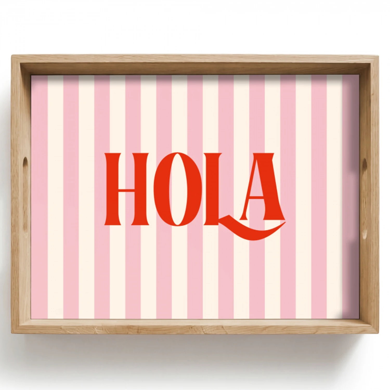 Hola - Quote -  Strepen - Pastel - Roze - Rood - Wit Dienblad Rechthoek middel -z3d_shopping