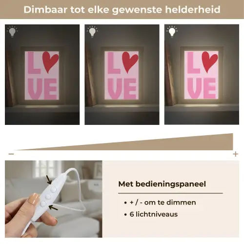 Love - Roze - Hart - Valentijn Light Box met kabel (Tafellamp) klein -USP_dimbaarNL