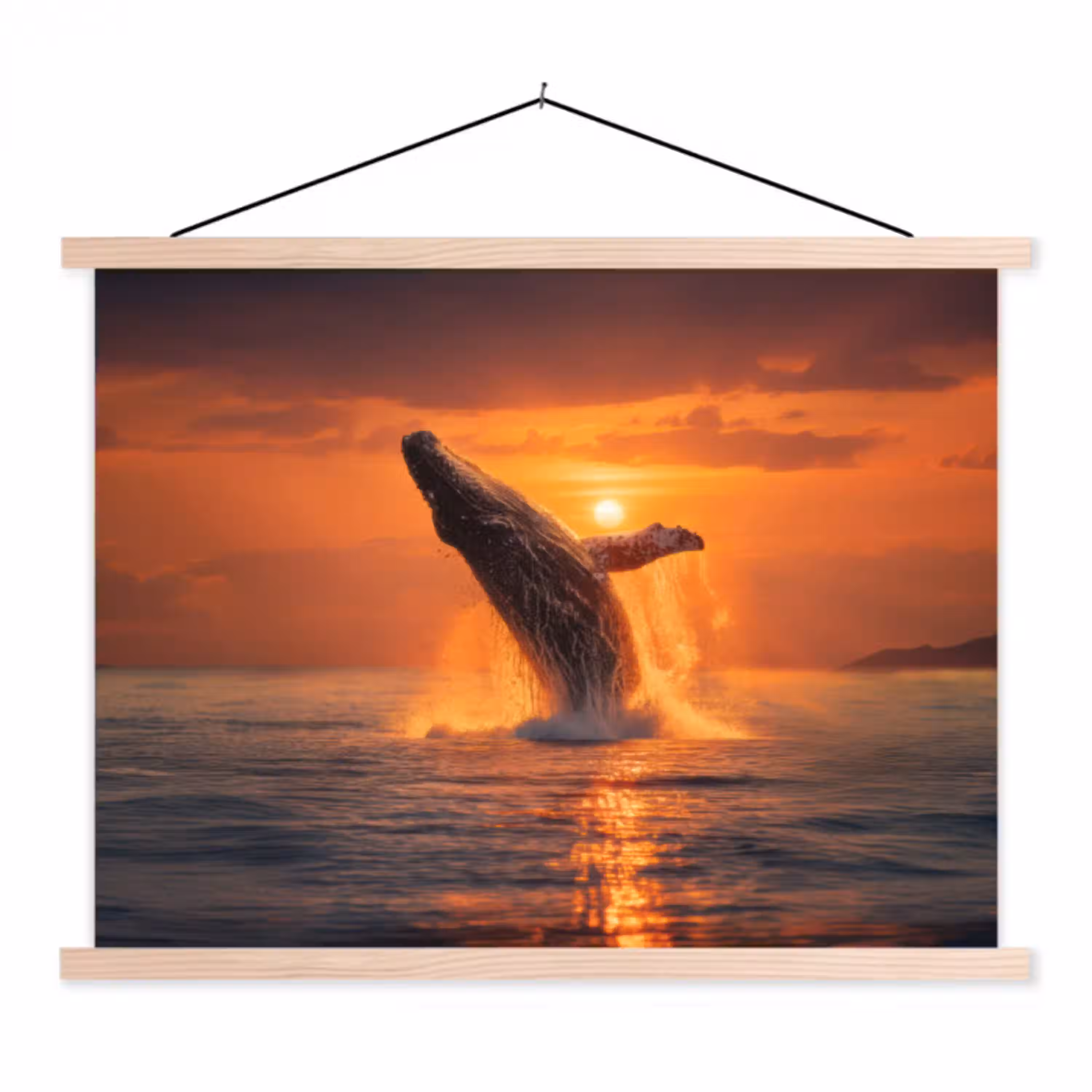Walvis - Zon - Zee textielposter latten blank klein -3d