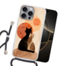 Katten - Zwart - Abstract - Cirkels Hoesje iPhone 16 Pro Max met koord klein -sfeer1