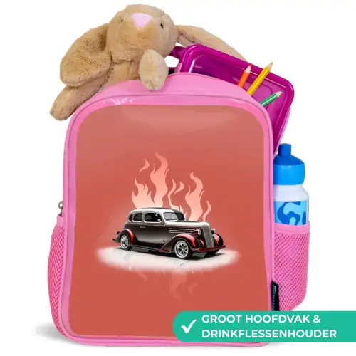 Grijze auto met roze vlammen Kinderrugzak - Roze middel -inhoud_NL