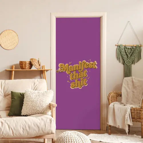 Manifest that shit - Paars - Glitter deurposter klein -sfeer2