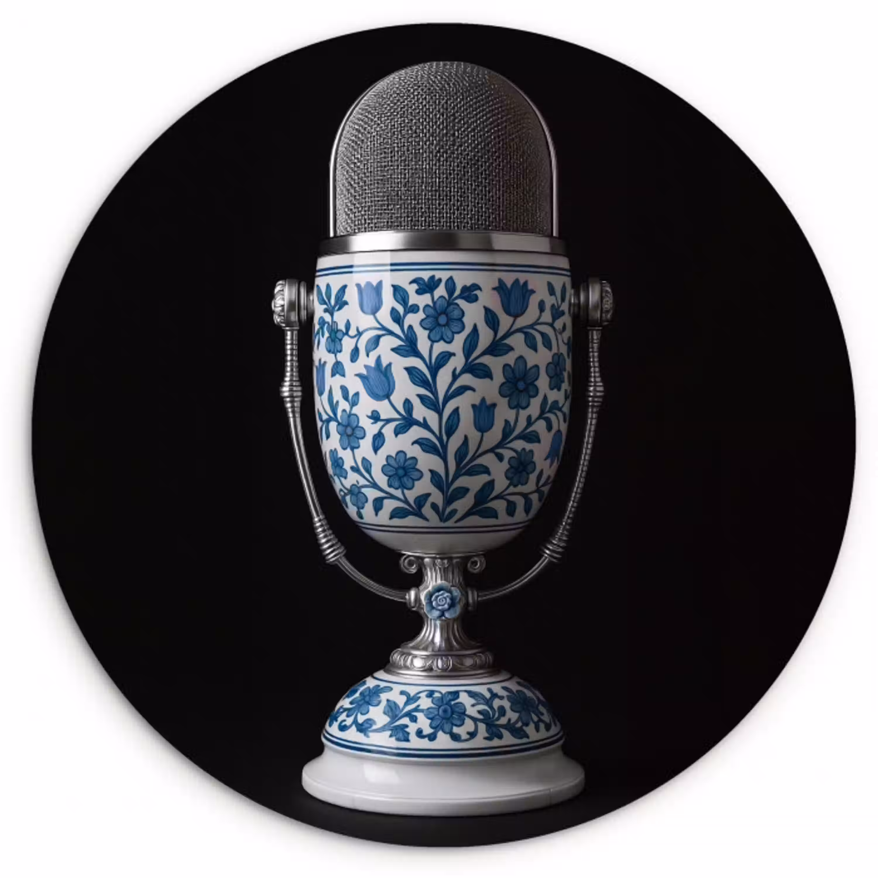 Microfoon - Delfts blauw - Muziek Wandcirkel kunststof plaat 5mm dik klein -3d
