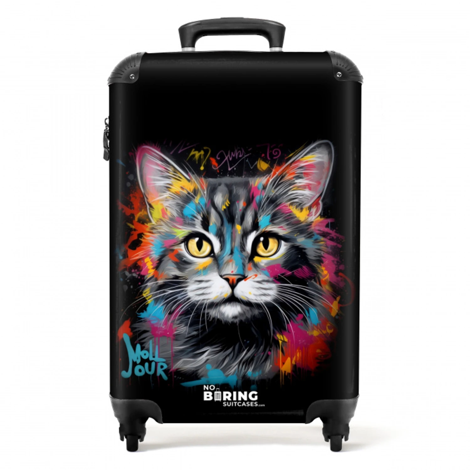 Kat met Kleurrijke Penseelstreken NBS - Handbagage koffer - Kinderen Unisex middel -productfoto_recht