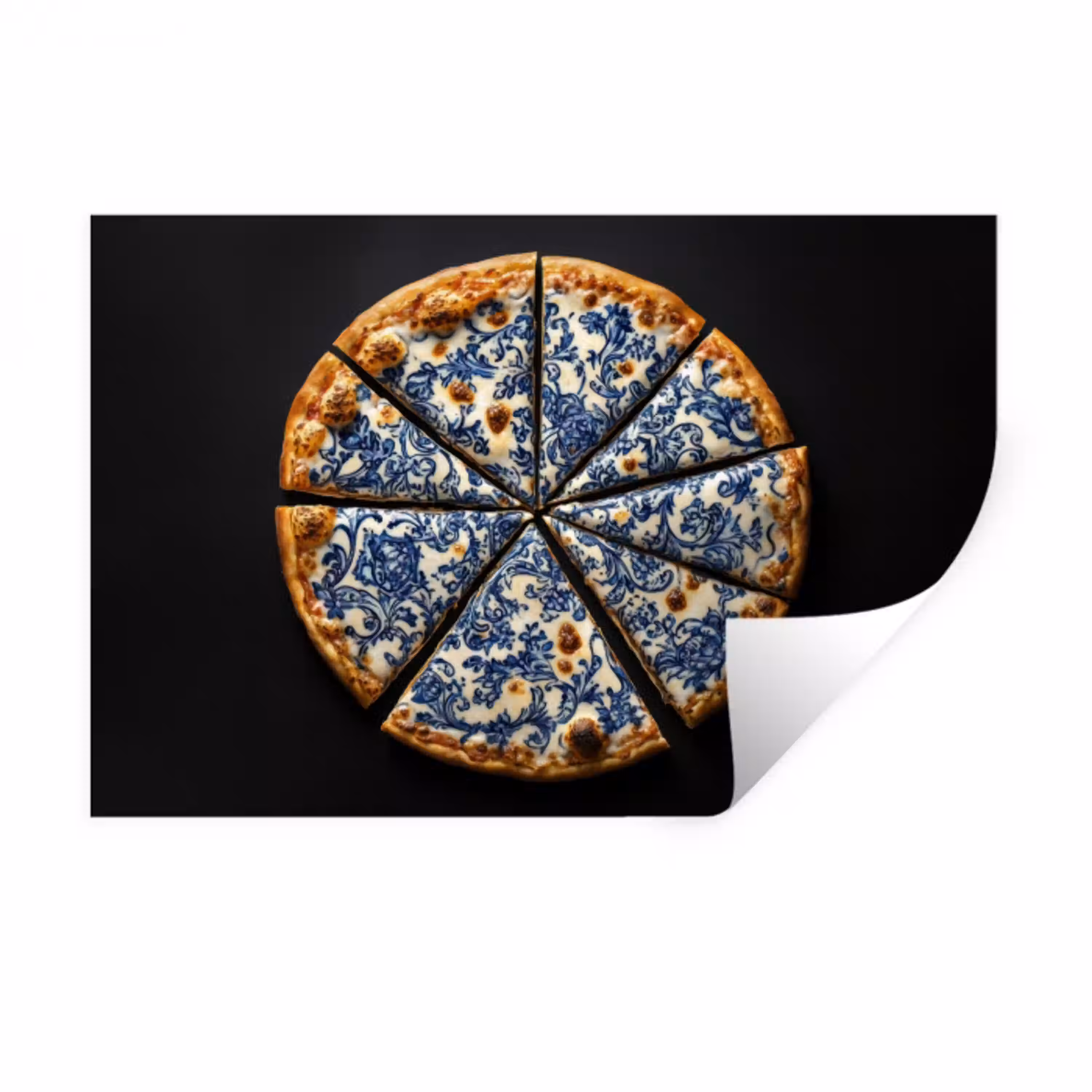 Pizza - Eten - Delftsblauw Muursticker klein -3d