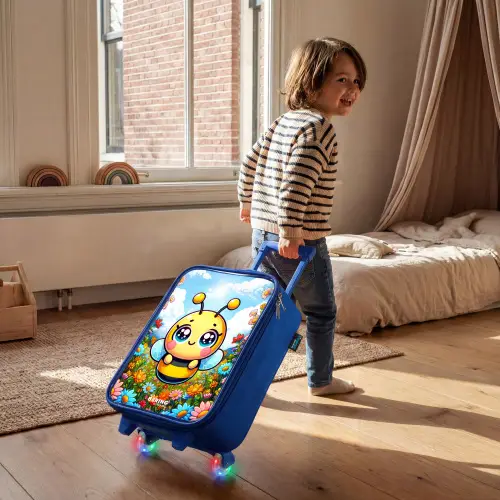 Schattige bij tussen de bloemen Kinderkoffer - Blauw klein -sfeer1